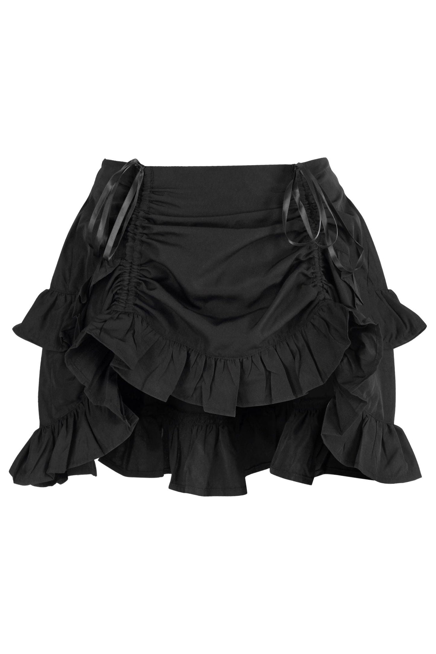Black Crepe Ruched Bustle Skirt.