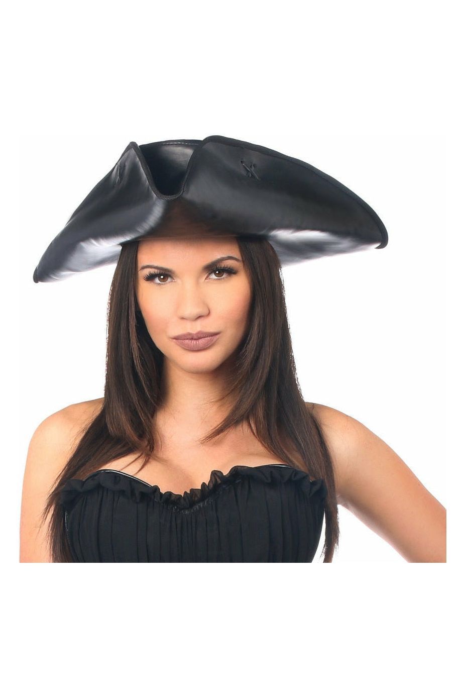 Black Faux Leather Pirate Hat - Costume Accessory
