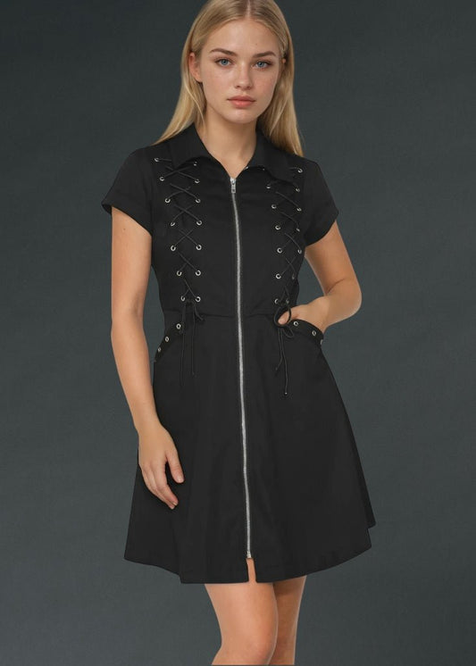 Black Goth Mini Dress with Lacing - Unspoken Fashion