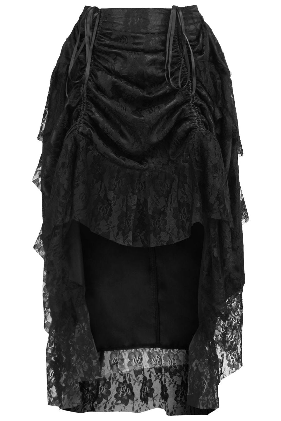 Black Lace Adjustable High Low Bustle Skirt.