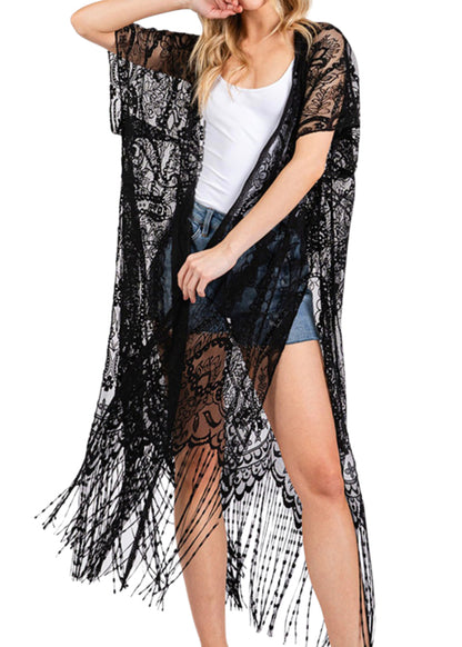 Black Lace Fringe Kimono