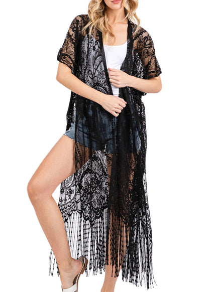 Black Lace Fringe Kimono