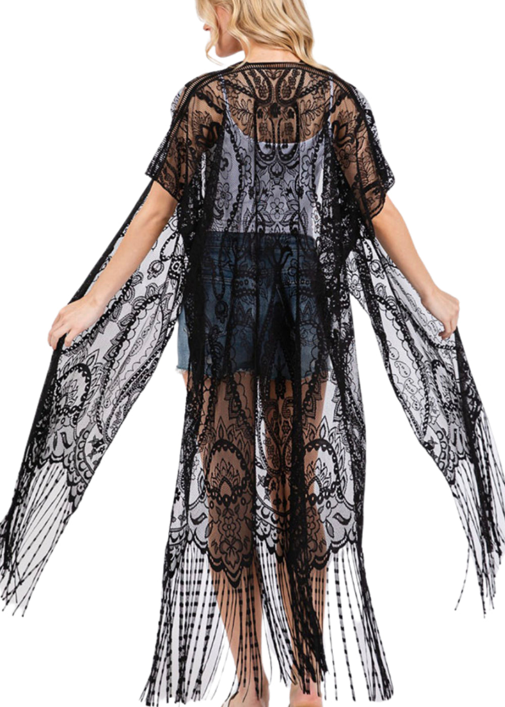 Black Lace Fringe Kimono