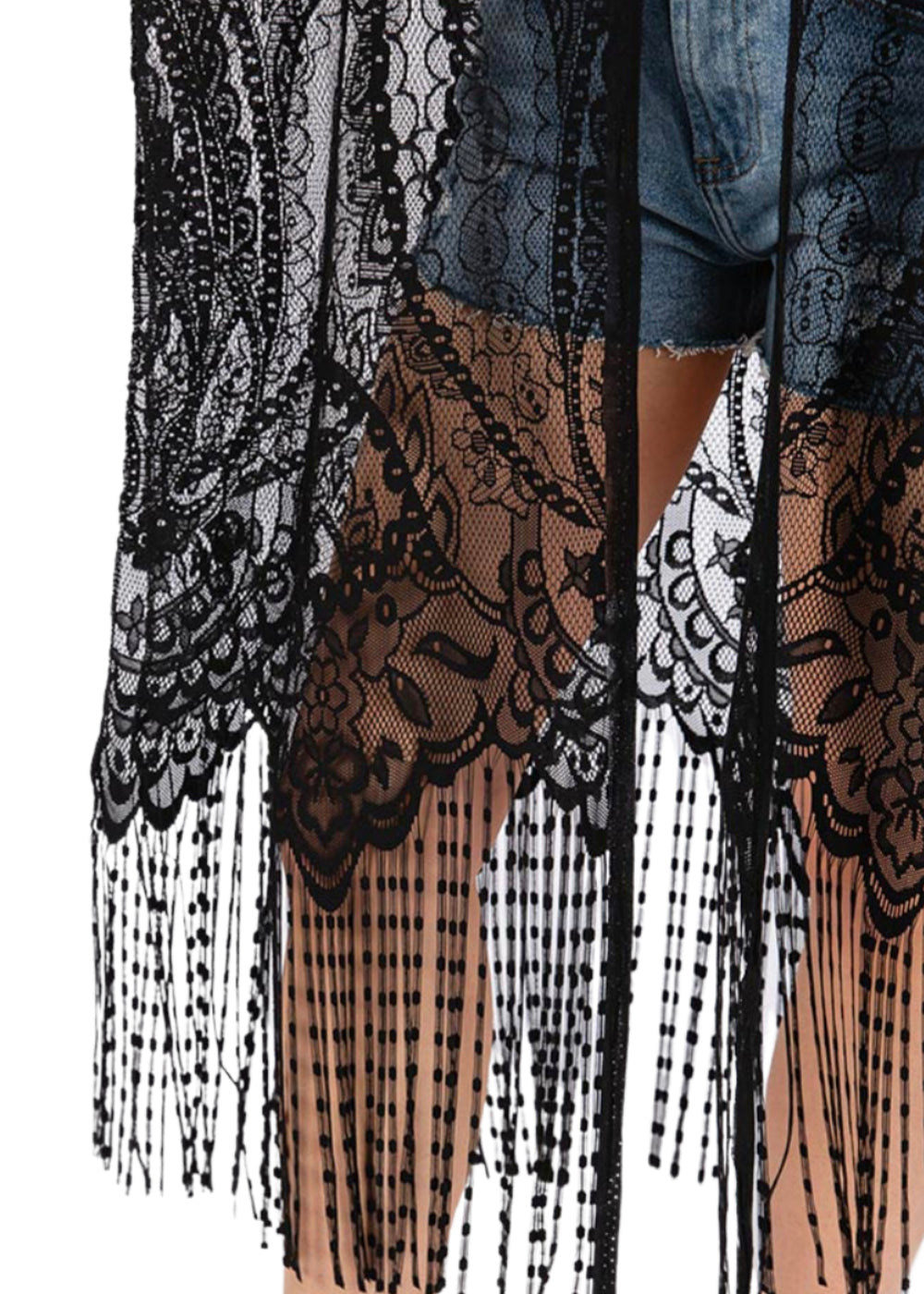 Black Lace Fringe Kimono