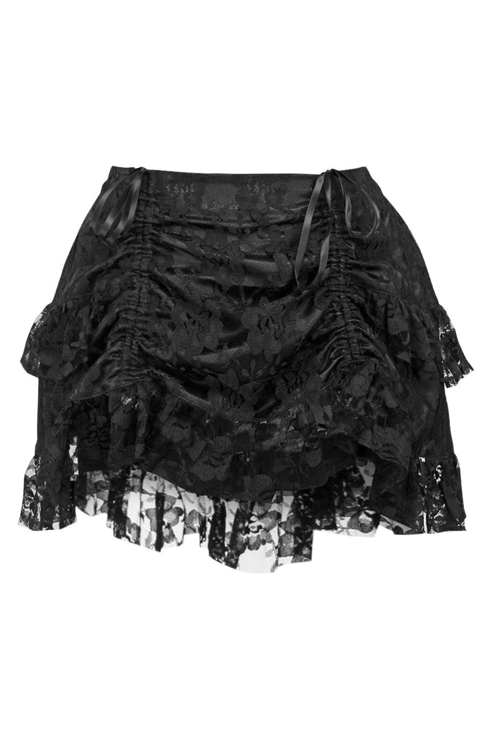 Black Lace Ruched Bustle Skirt.