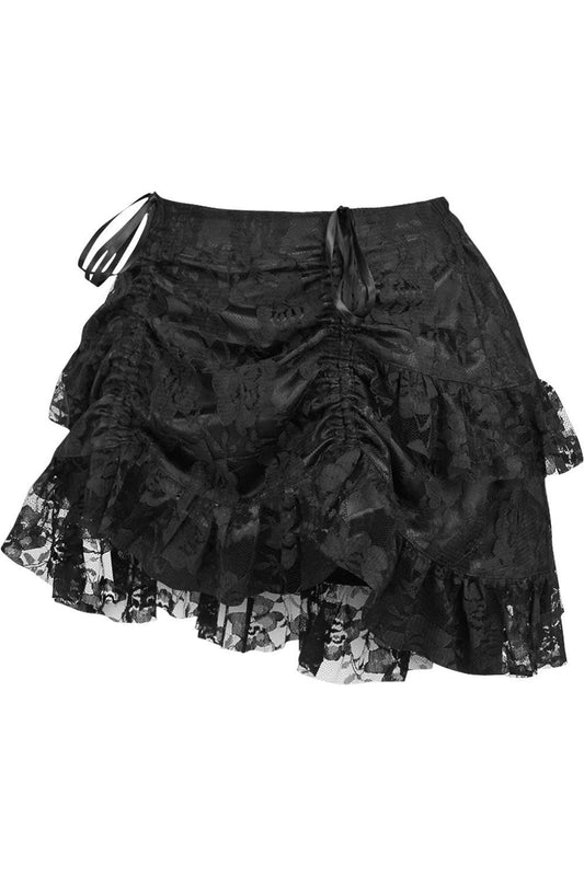 Black Lace Ruched Bustle Skirt.