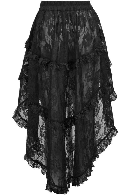 Black Lace Ruched Front High Low Lace Skirt