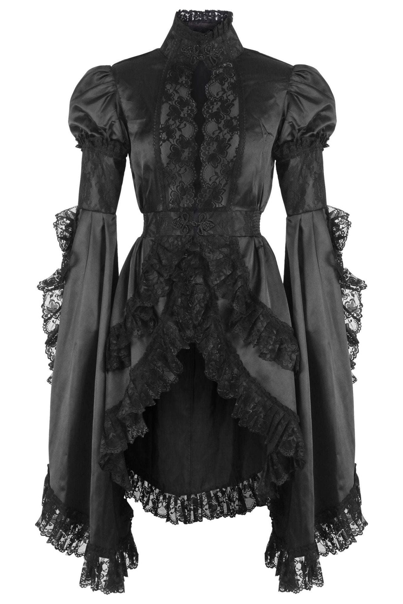 Black Satin & Lace Ruffled Jacket.