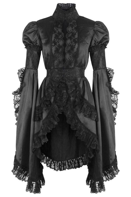 Black Satin & Lace Ruffled Jacket.
