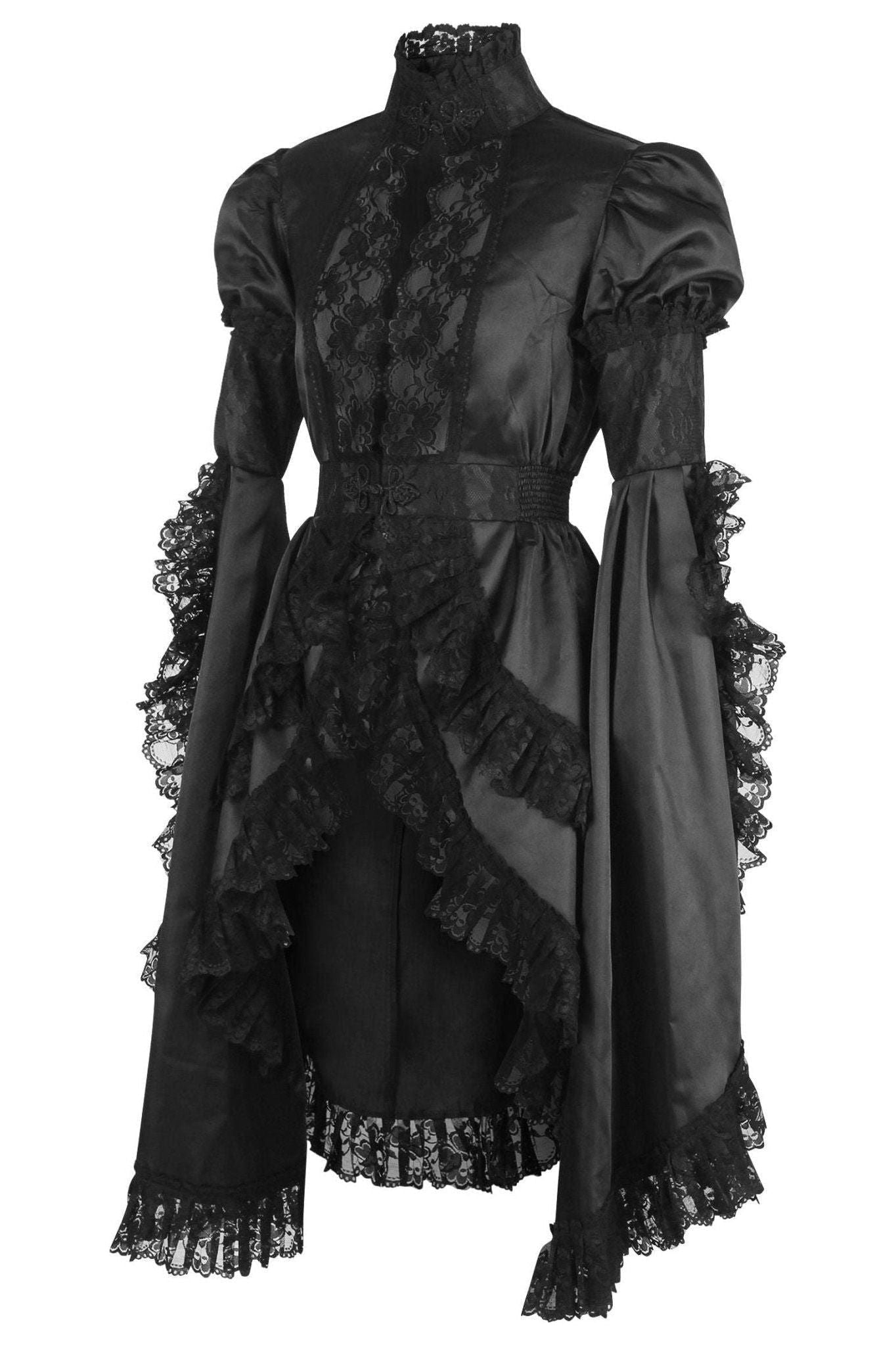 Black Satin & Lace Ruffled Jacket.
