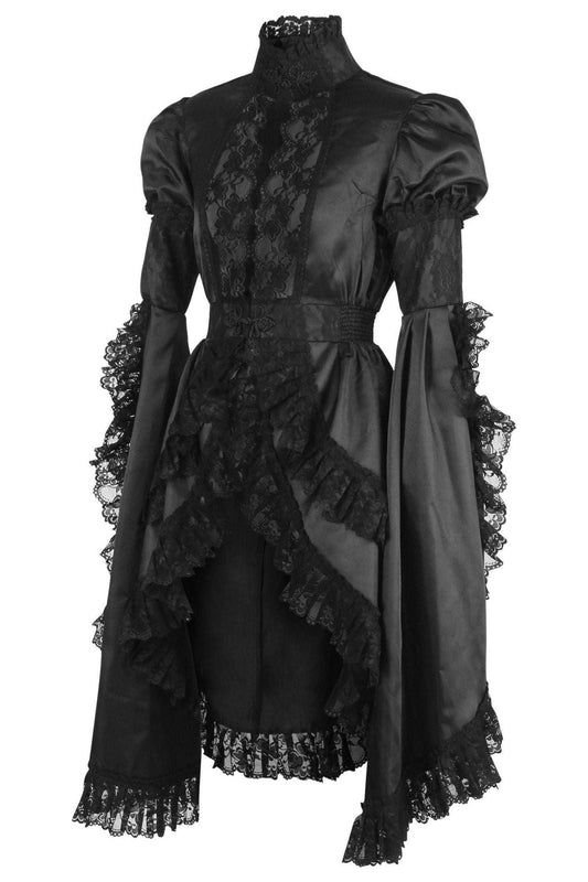 Black Satin & Lace Ruffled Jacket.