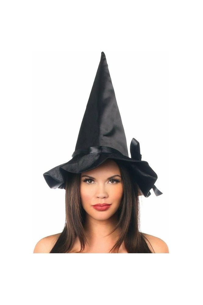 Black Satin Ribbon Witch Hat - Costume Accessory