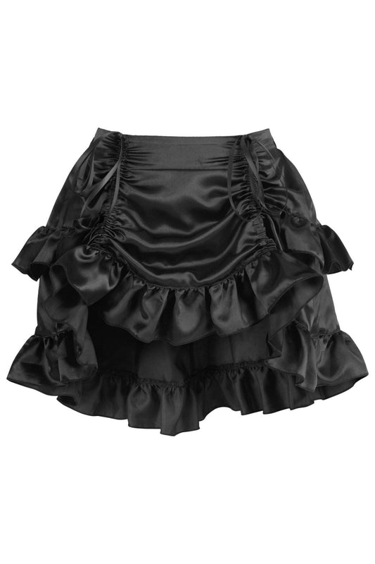 Black Satin Ruched Bustle Skirt.