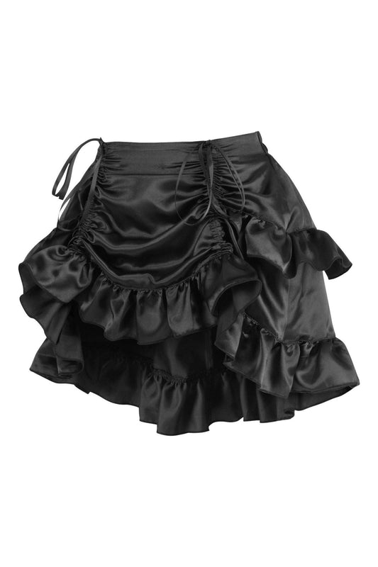 Black Satin Ruched Bustle Skirt.