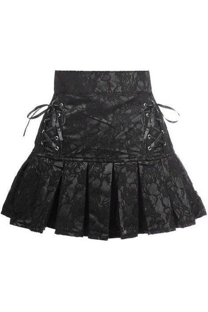 Black Satin w/Black Lace Overlay Lace-Up Skirt