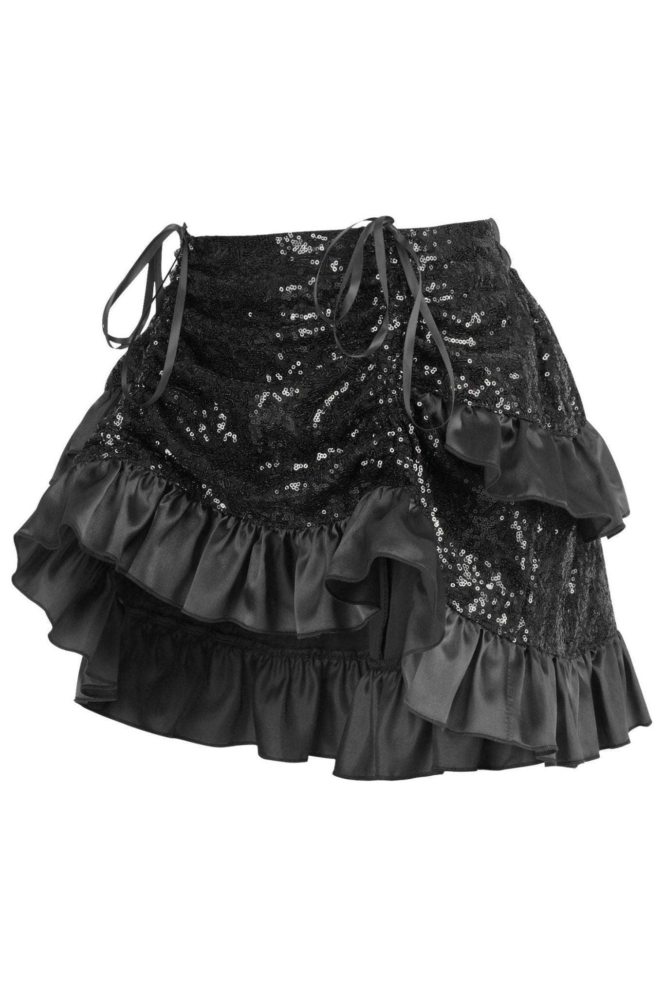 Black Sequin Ruched Bustle Skirt.