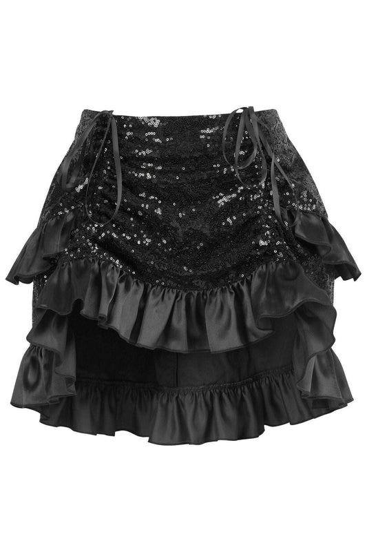 Black Sequin Ruched Bustle Skirt.