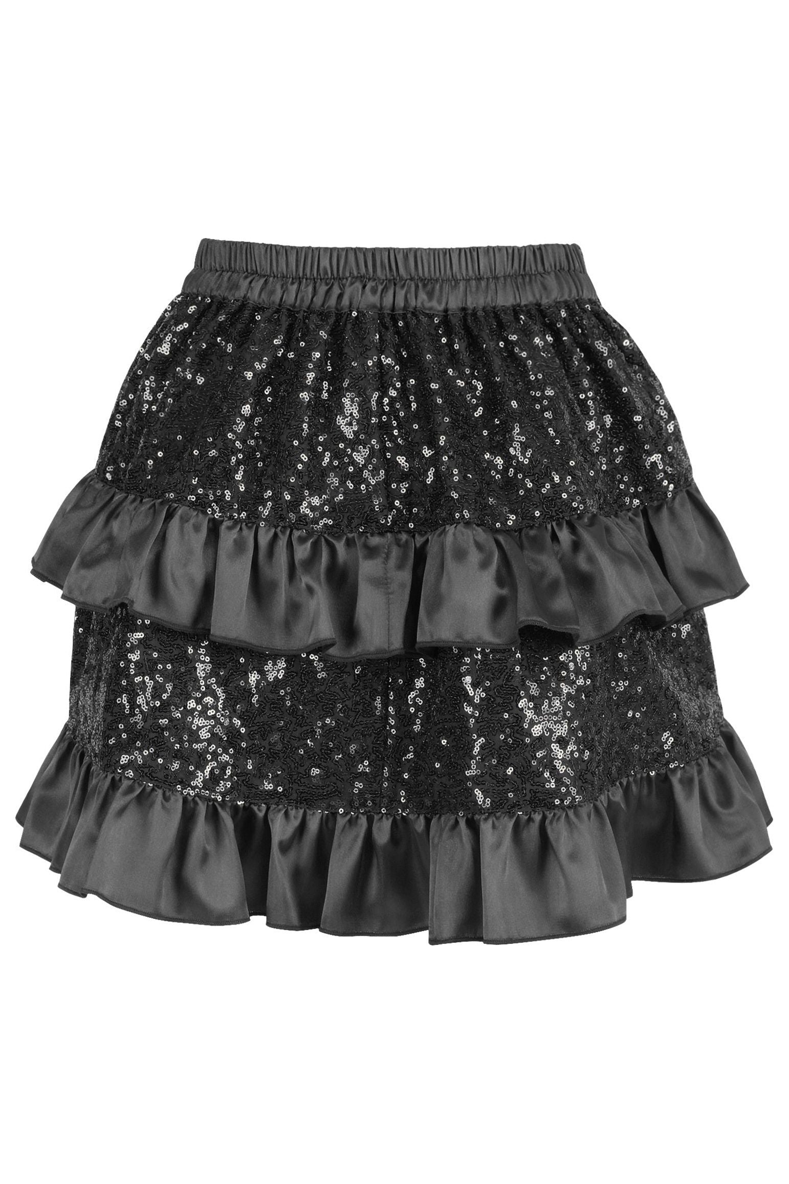 Black Sequin Ruched Bustle Skirt.
