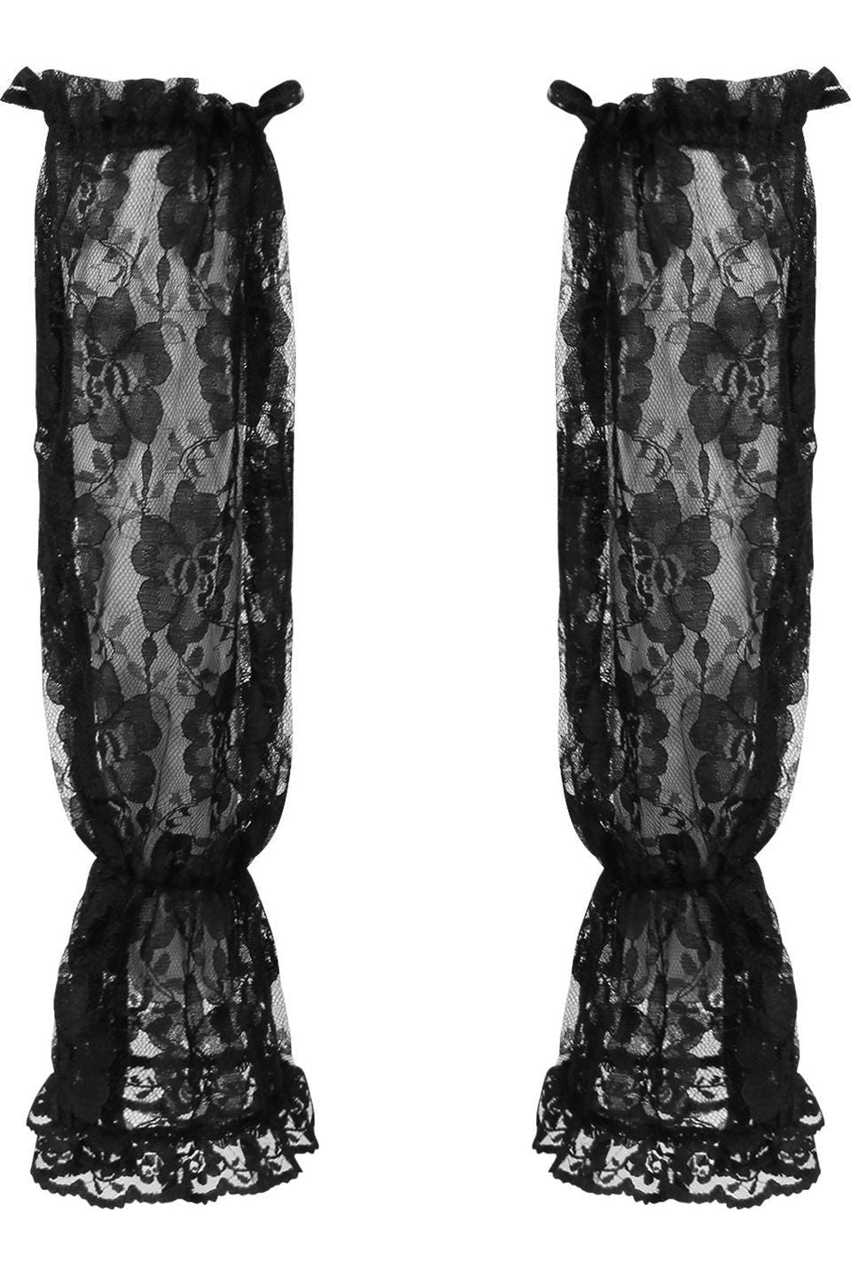 Black Sheer Lace Smocked Sleeves.