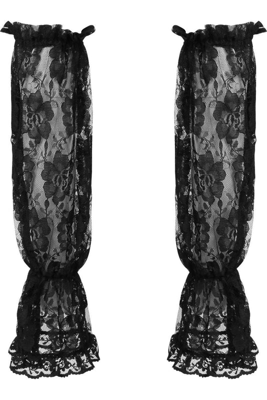 Black Sheer Lace Smocked Sleeves.