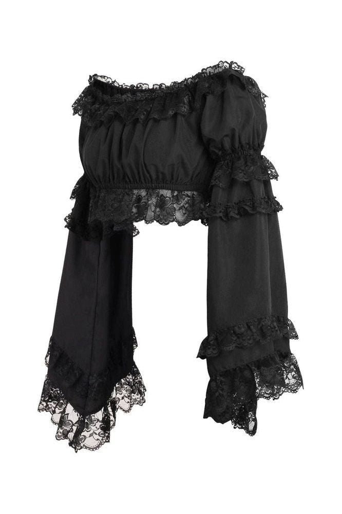 Black Smocked Flare Sleeve Peasant Top