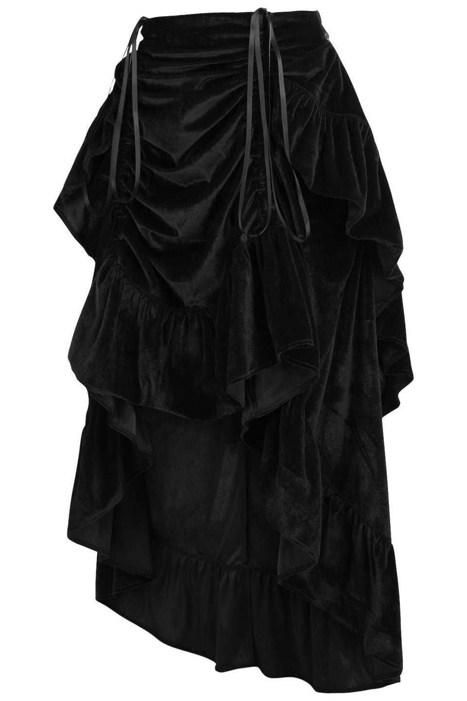 Black Velvet Adjustable High Low Bustle Skirt.