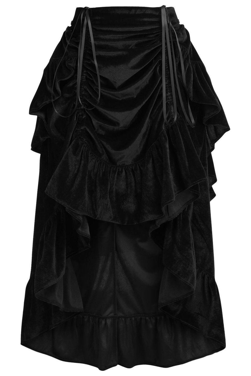 Black Velvet Adjustable High Low Bustle Skirt.
