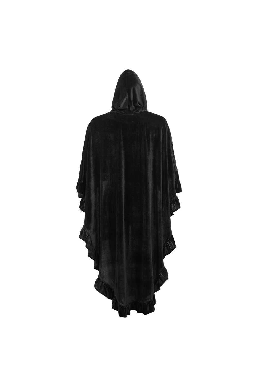 Black Velvet Hooded Ruffle Cape.