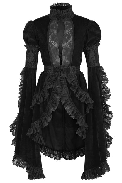 Black Velvet & Lace Ruffled Jacket.