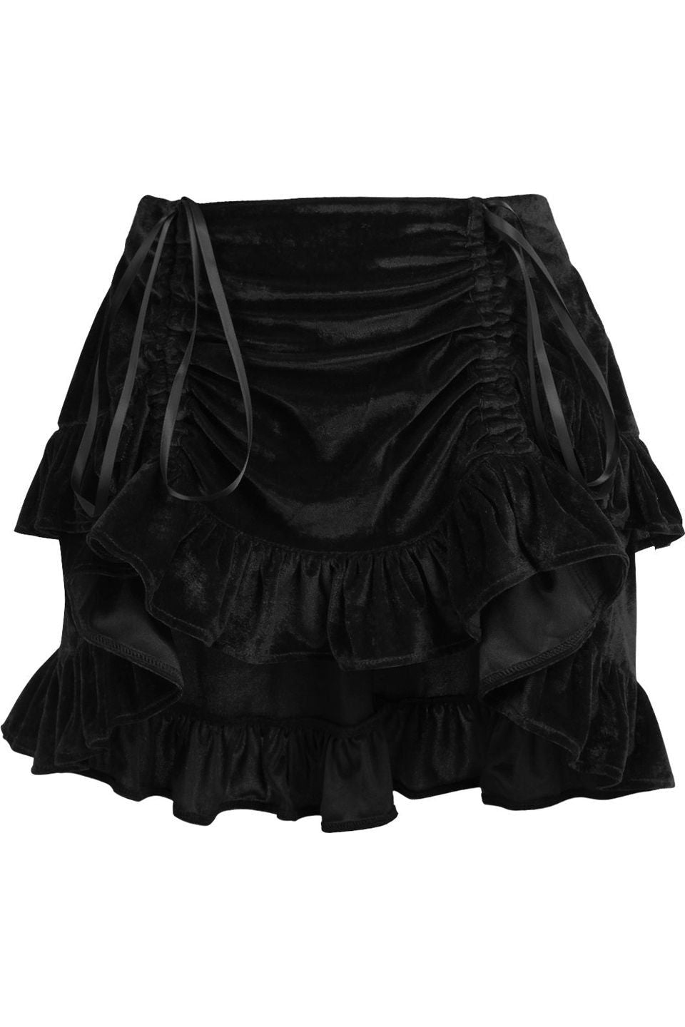 Black Velvet Ruched Bustle Skirt.
