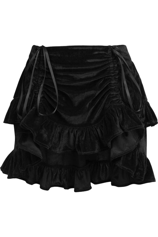 Black Velvet Ruched Bustle Skirt.