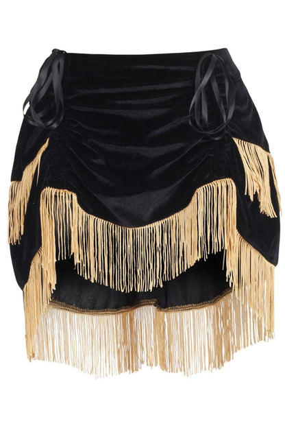 Black Velvet w/Gold Fringe Burlesque Bustle Skirt