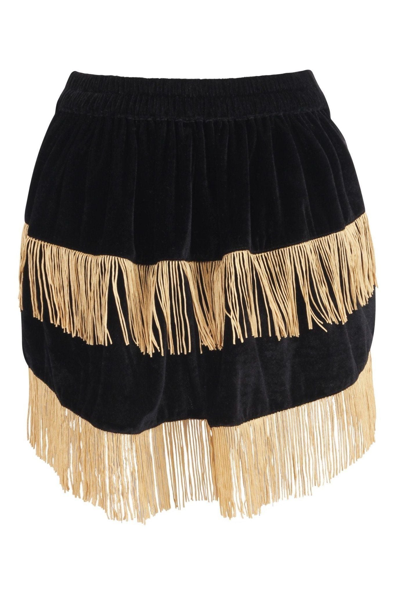 Black Velvet w/Gold Fringe Burlesque Bustle Skirt