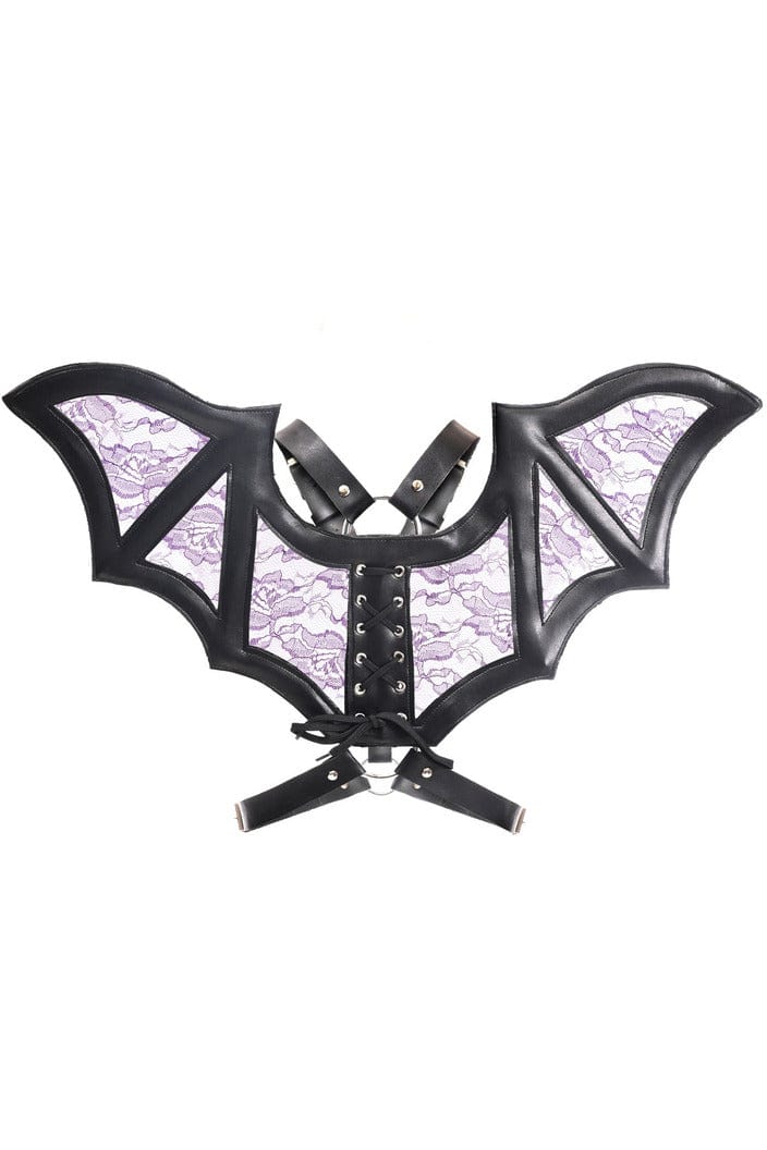 Black/Purple Faux Leather & Lace Wing Harness.