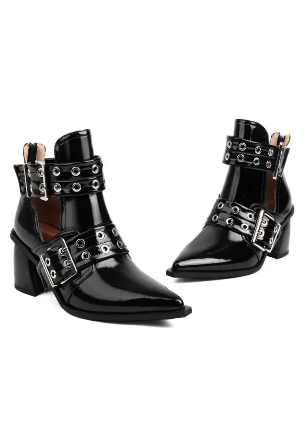 Rebel Heart Black Buckle Pointed Toe Ankle Boots
