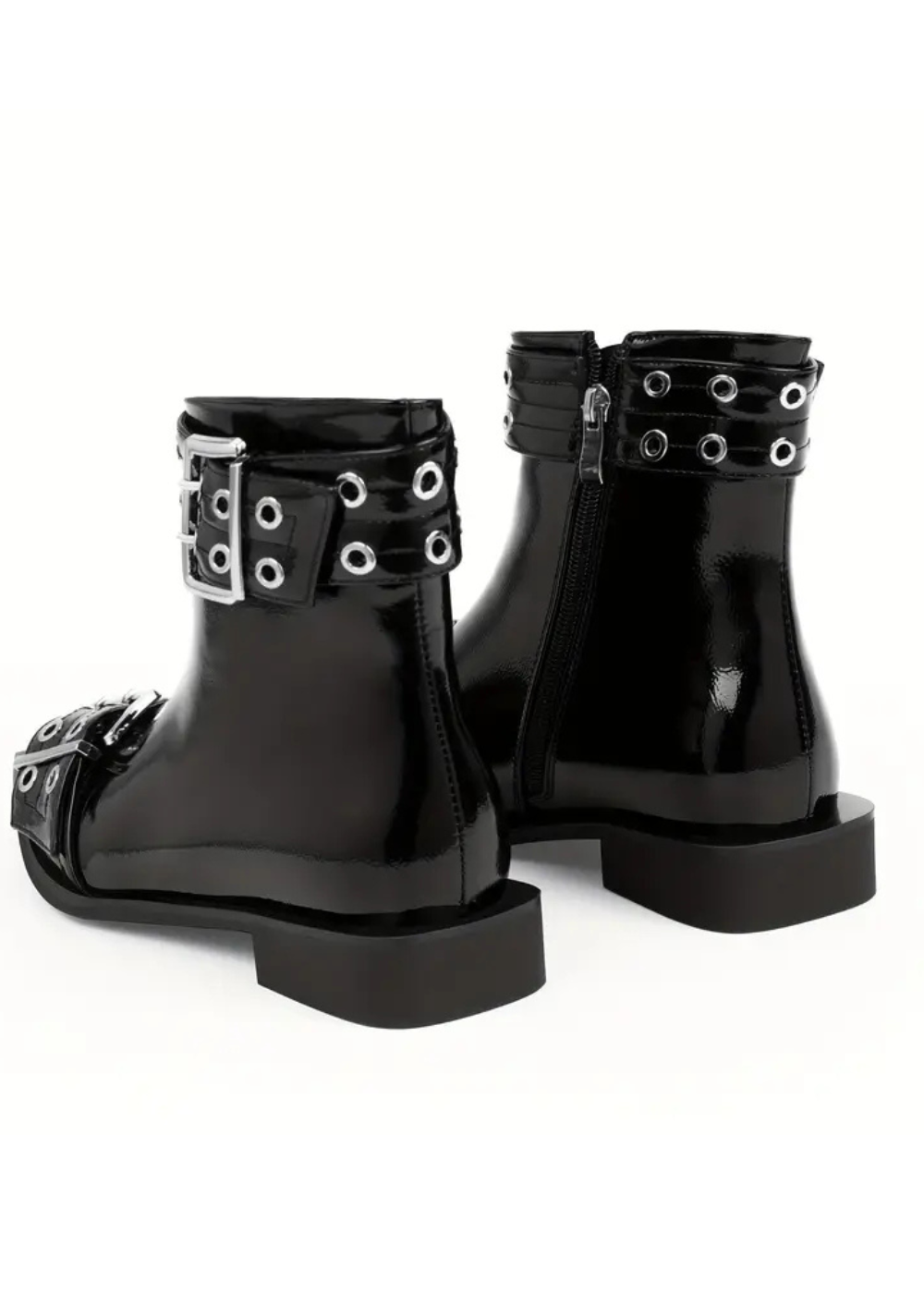 Rockstar Black Buckle Pointed Toe Ankle Boots