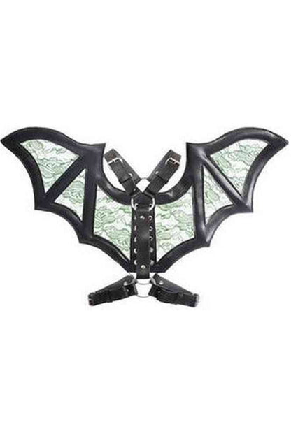 Black/Green Faux Leather & Lace Wing Harness
