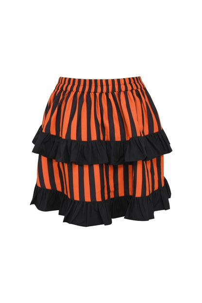 Black/Orange Striped Ruched Bustle Skirt