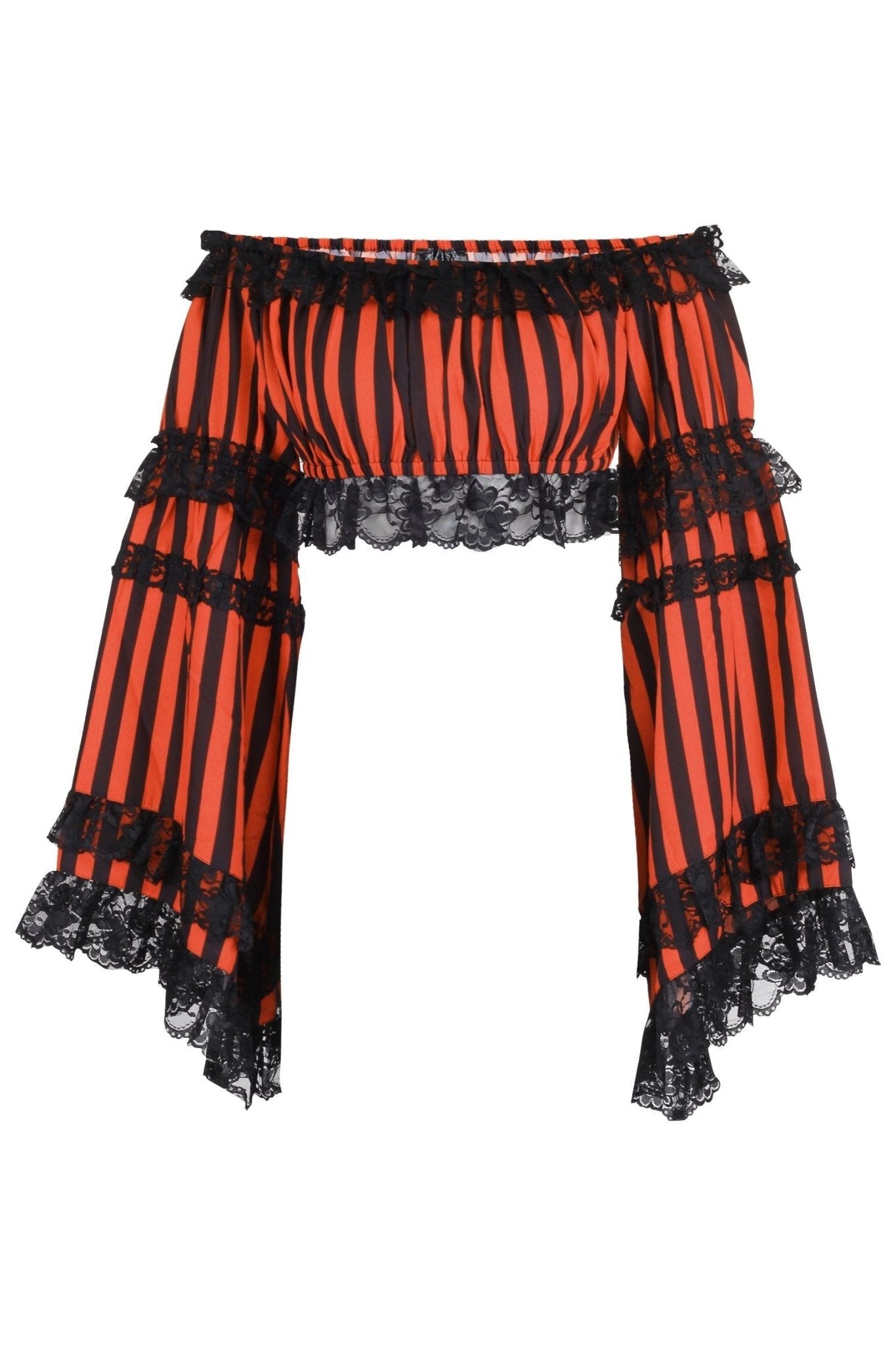 Black/Orange Striped Smocked Flare Sleeve Peasant Top
