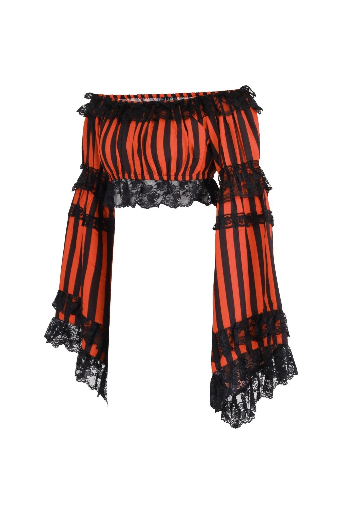 Black/Orange Striped Smocked Flare Sleeve Peasant Top