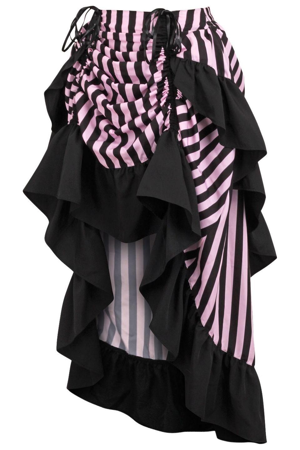 Black/Pink Stripe Adjustable High Low Skirt.