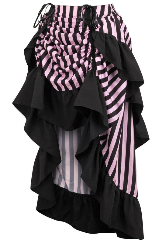 Black/Pink Stripe Adjustable High Low Skirt.
