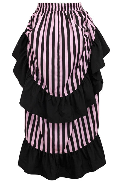 Black/Pink Stripe Adjustable High Low Skirt.