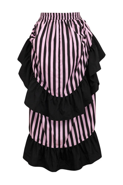Black/Pink Stripe Adjustable High Low Skirt