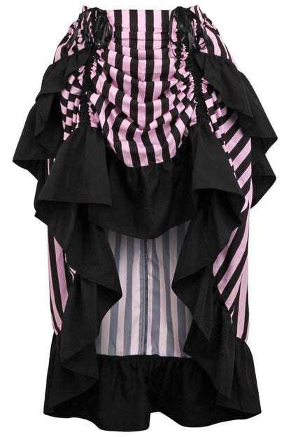 Black/Pink Stripe Adjustable High Low Skirt.