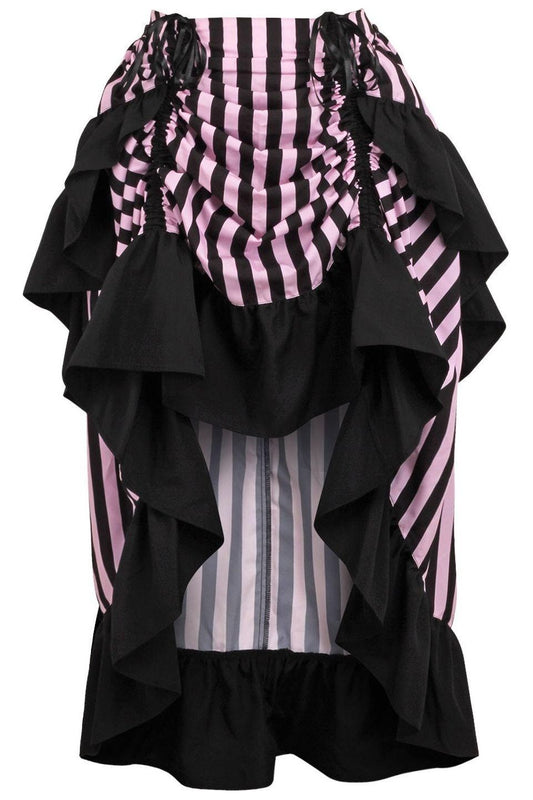 Black/Pink Stripe Adjustable High Low Skirt.