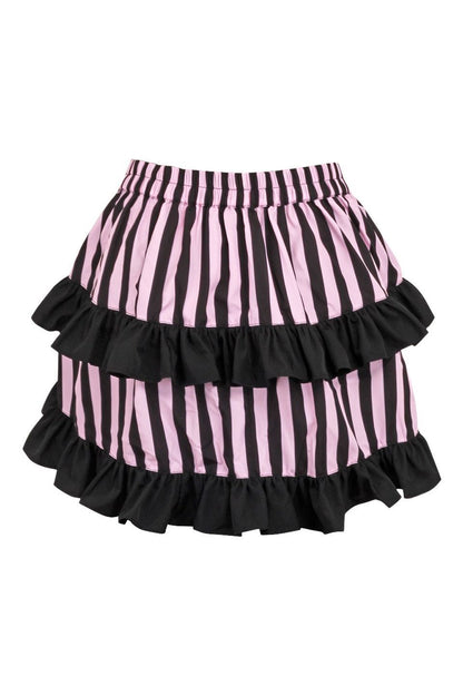 Black/Pink Striped Ruched Bustle Skirt