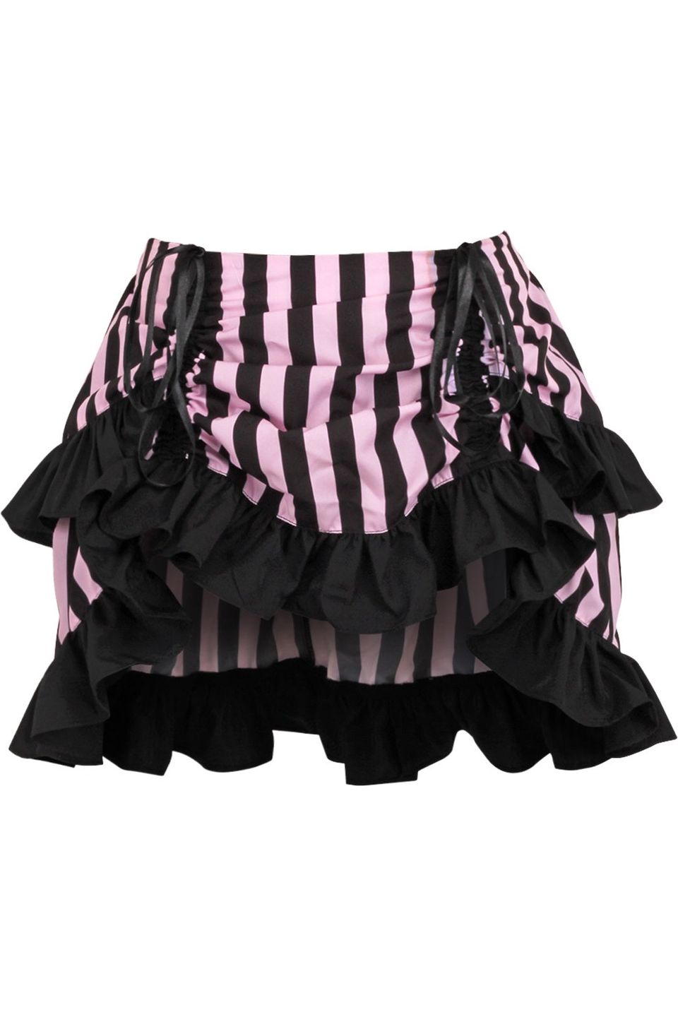 Black/Pink Striped Ruched Bustle Skirt.