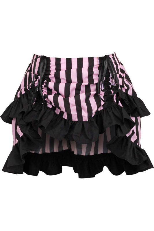 Black/Pink Striped Ruched Bustle Skirt.