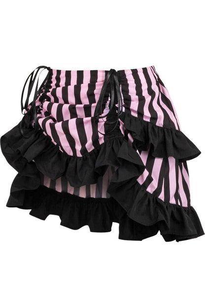 Black/Pink Striped Ruched Bustle Skirt.